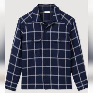 Sandro XXL Navy Plaid Flannel Button-Up Shirt